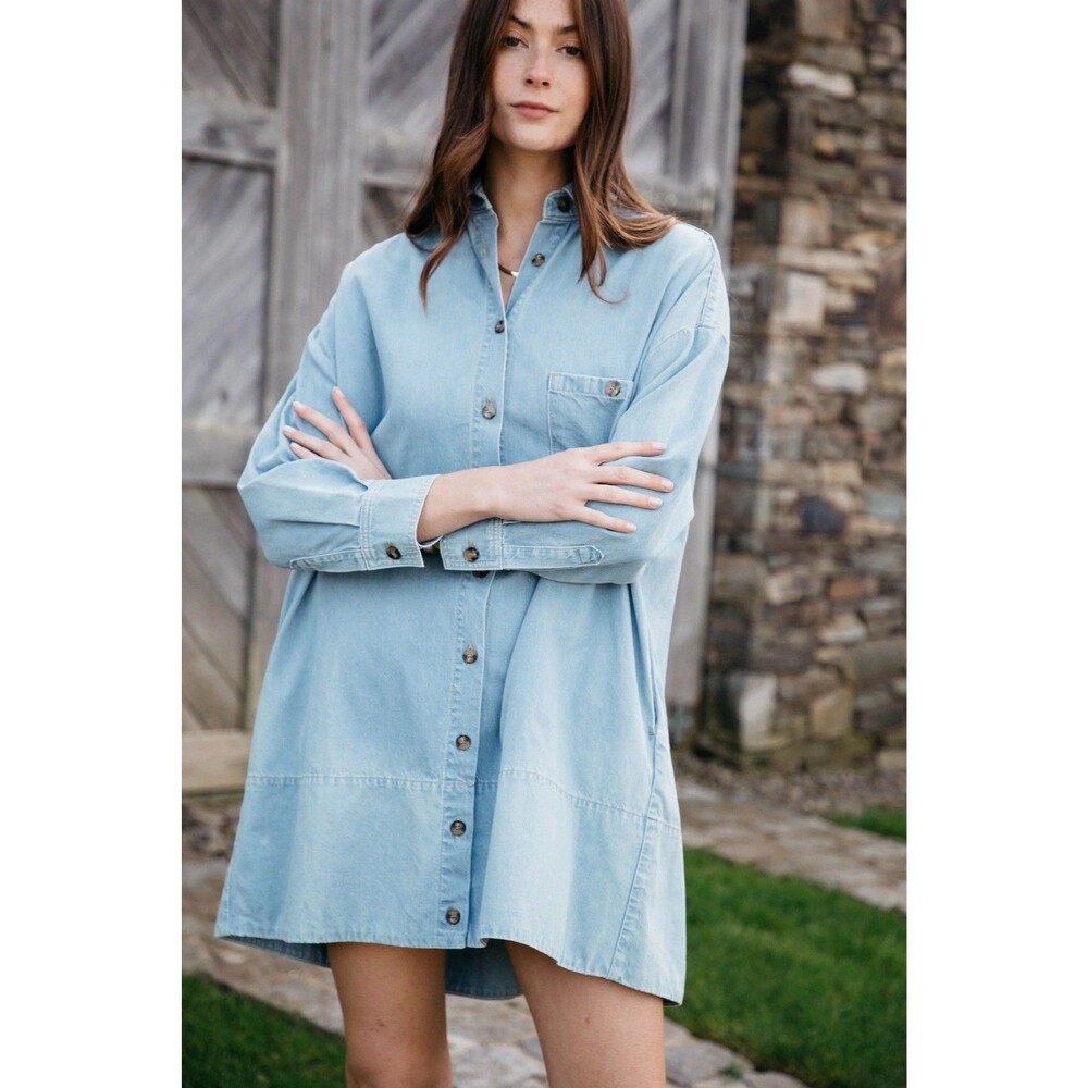 Lady Captain Luckenbach Chambray Mini Dress Long Sleeve Women’s L